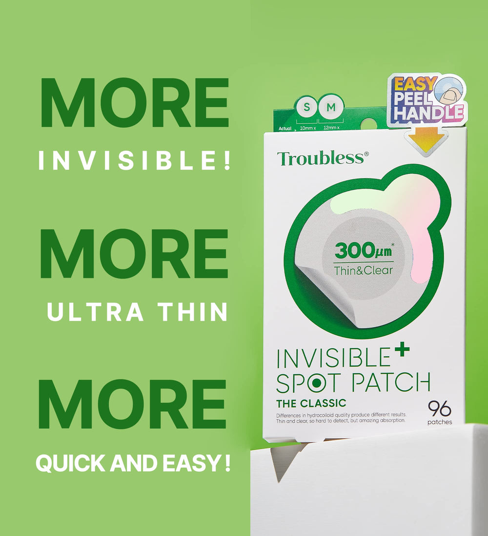 Patch hydrocolloïde fin Troubless pour une couverture légère et discrète.