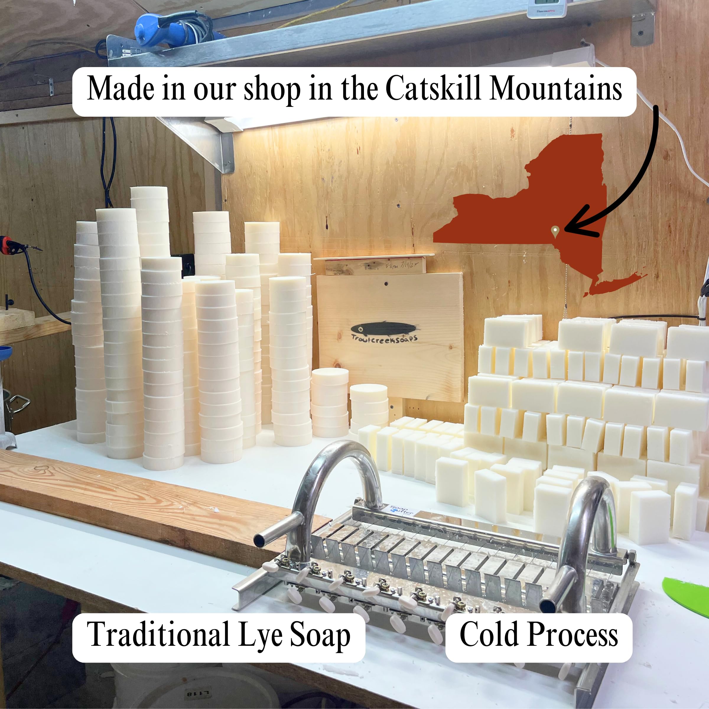 Troutcreeksoaps atelier New York, savon façonné en petites séries.