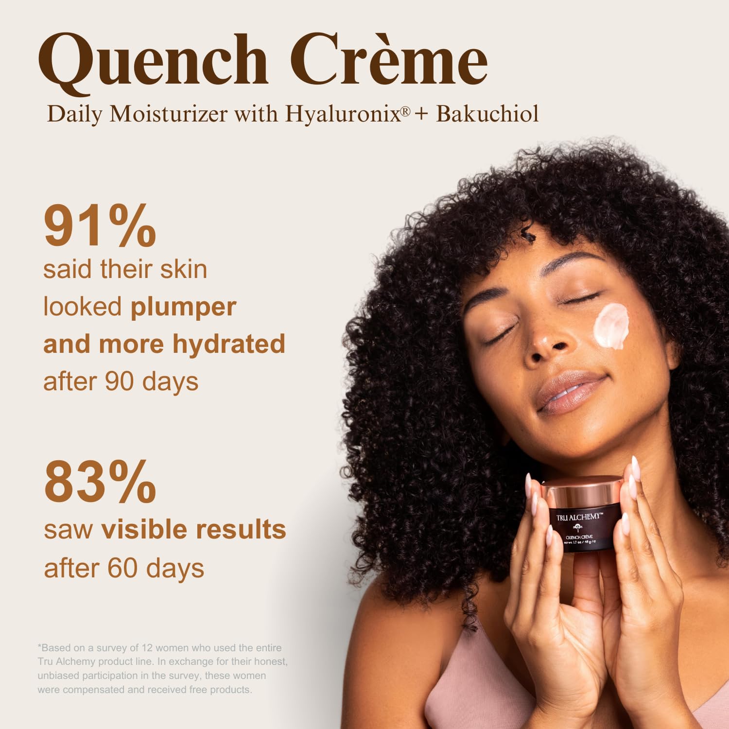 Tru Alchemy Quench Crème – application sur le visage en douceur.