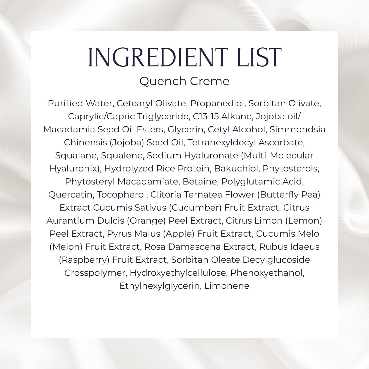 Tru Alchemy Quench Crème – étiquette et emballage sans parfums.