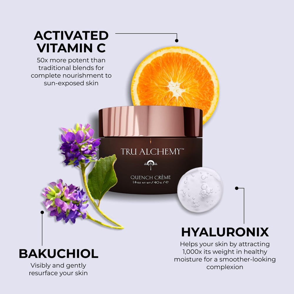 Tru Alchemy Quench Crème – acide hyaluronique pour une hydratation durable.