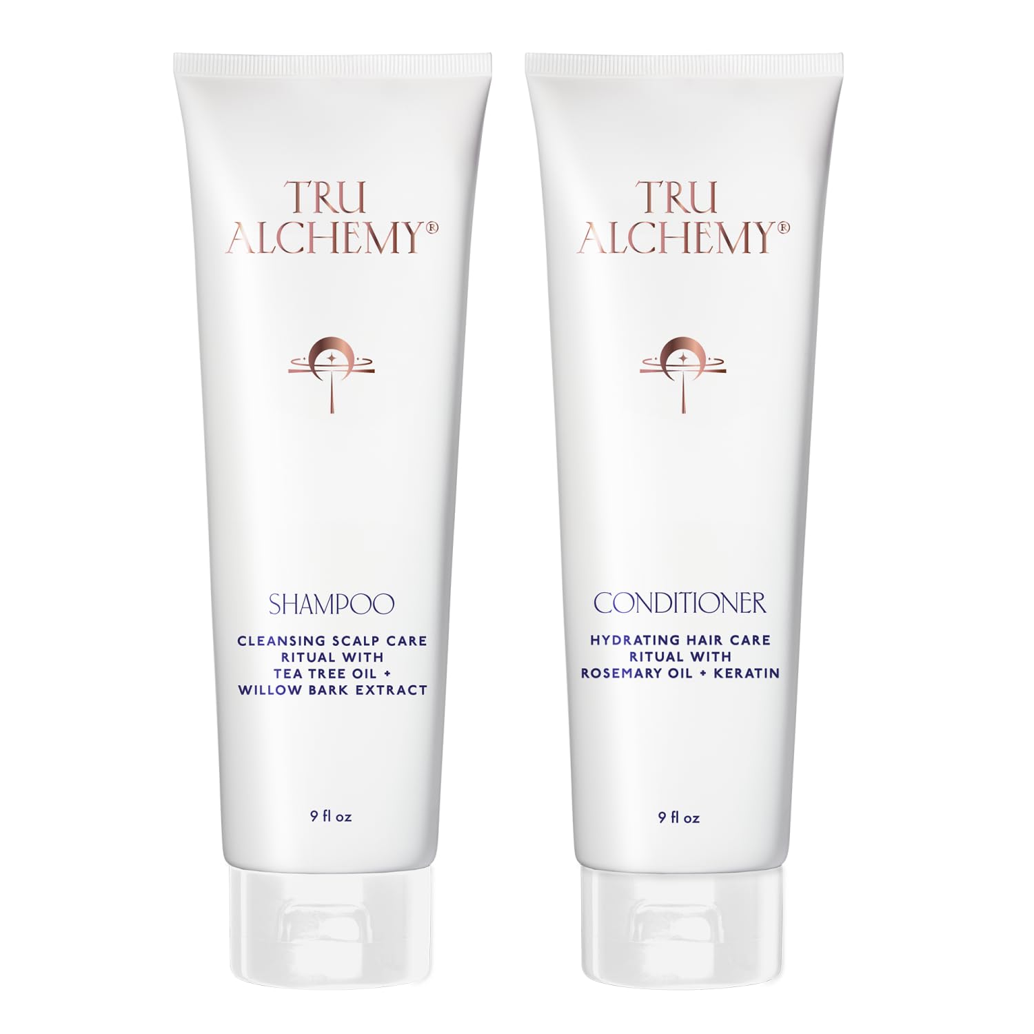 Tru Alchemy Shampooing, bouteille en gros plan, versement fluide pour une sensation de fraîcheur.