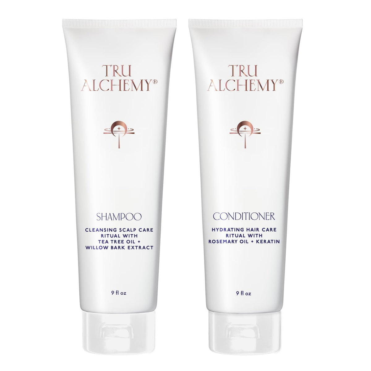 Tru Alchemy Shampooing, bouteille en gros plan, versement fluide pour une sensation de fraîcheur.