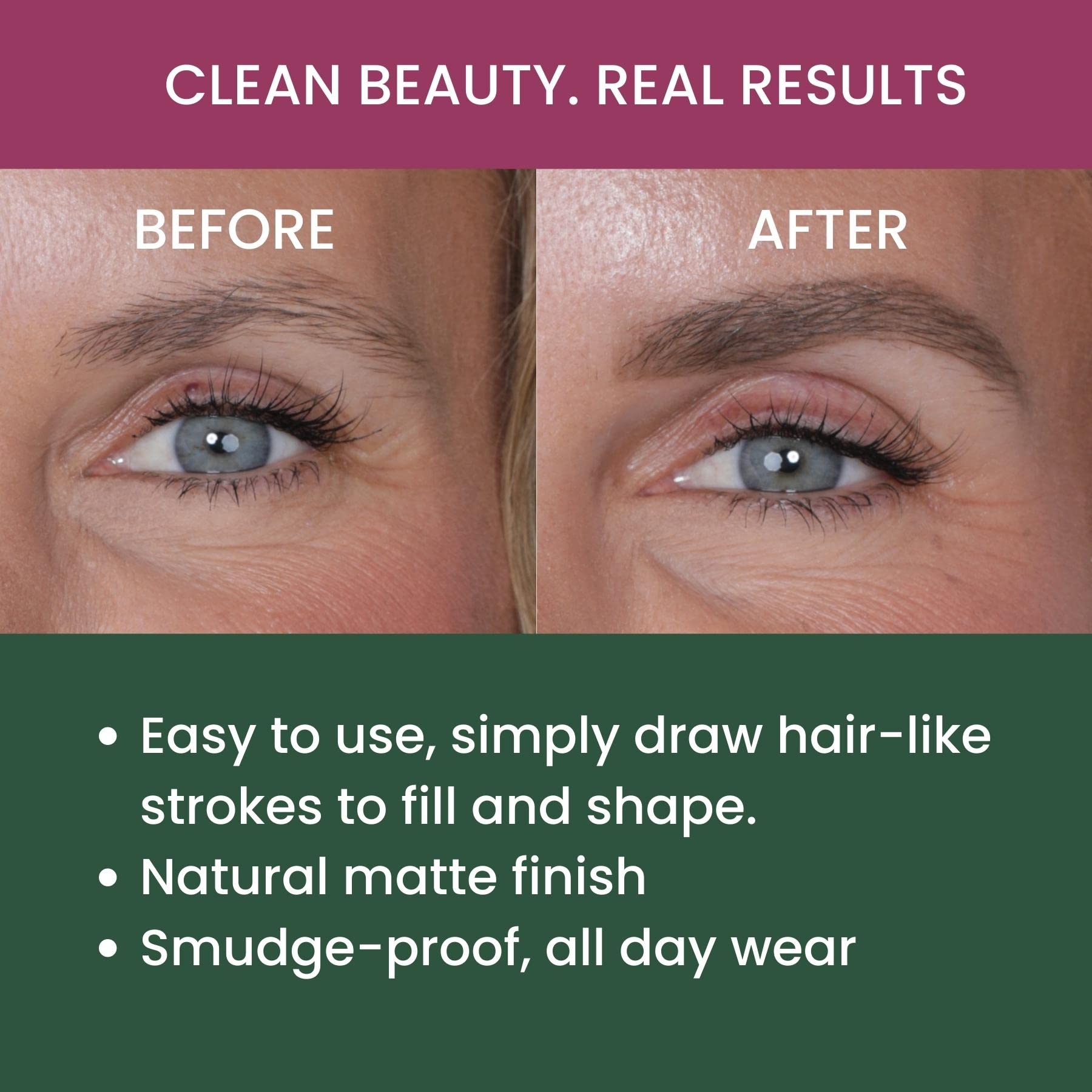 True + Luscious Brow Definer brosse de peignage intégrée, mélange rapide.