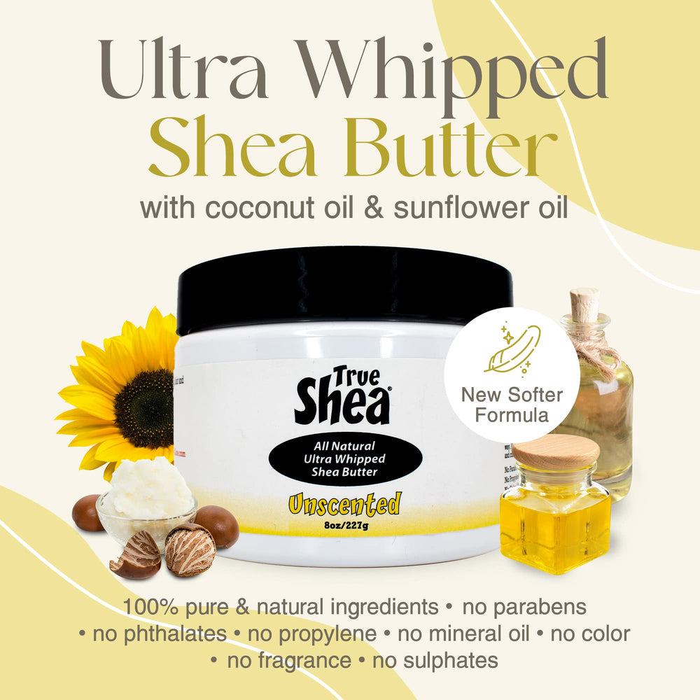 Close-up of True Shea whipped texture showing creamy, cushiony consistency for smooth skin
