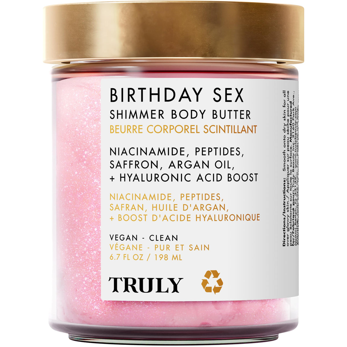 Truly Birthday Sex crème corps lumineuse, éclat rosé durable.