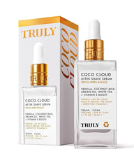 Sérum après-rasage Truly Coco Cloud dans une bouteille élégante, apaise et hydrate.