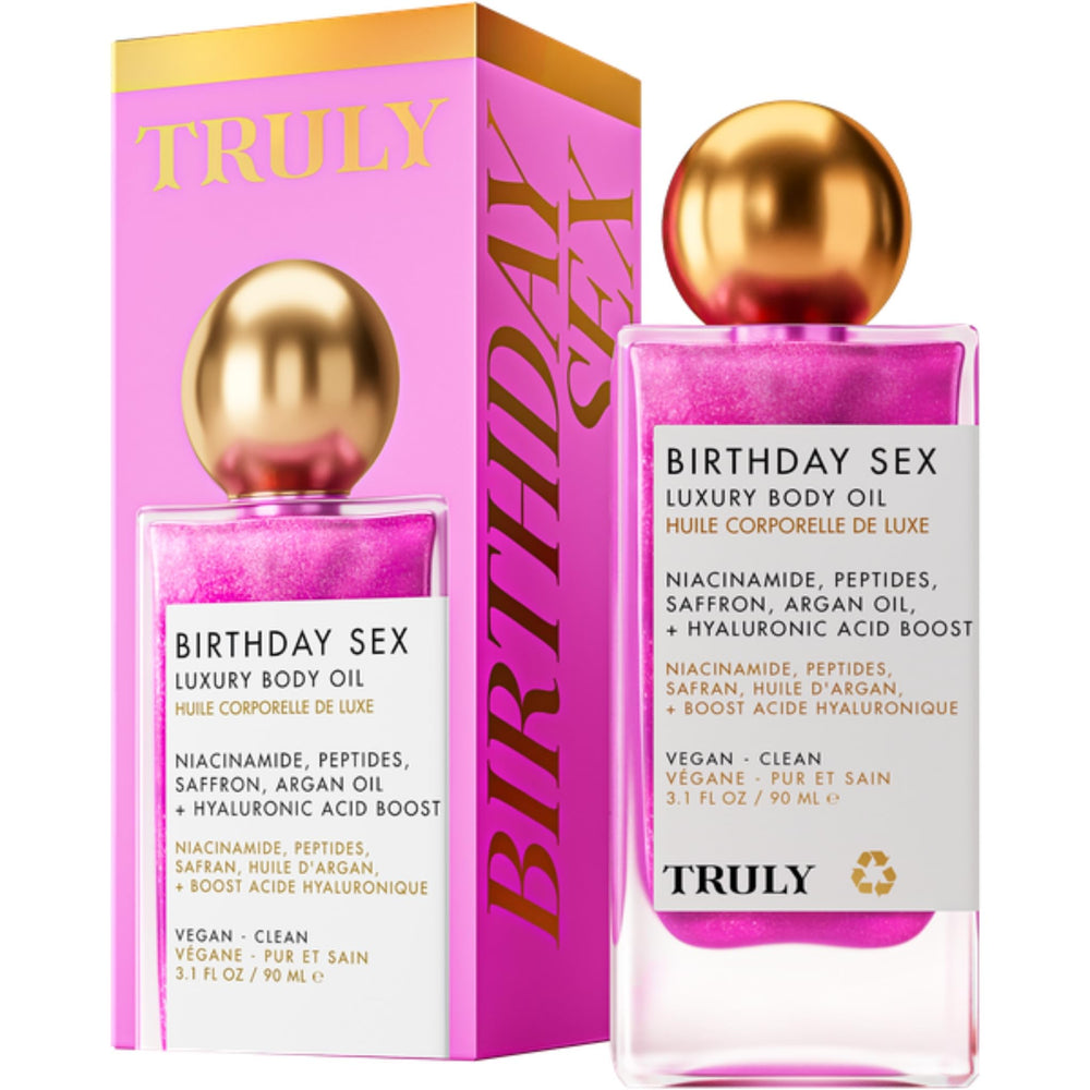 Truly huile corporelle luxueuse, brillance légère et hydratation rapide.
