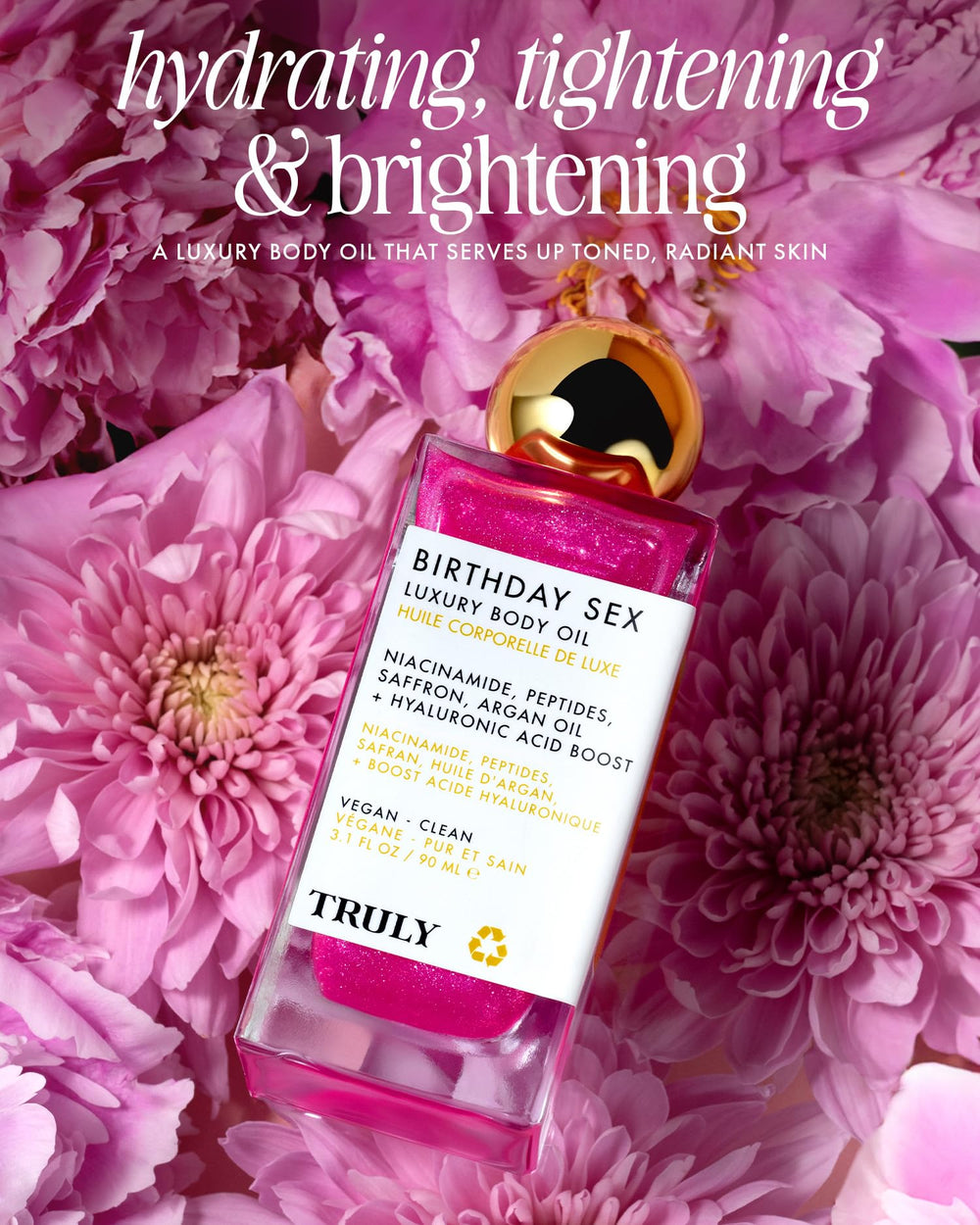 Truly huile corporelle: peptides et hyaluronique renforçant l’élasticité.