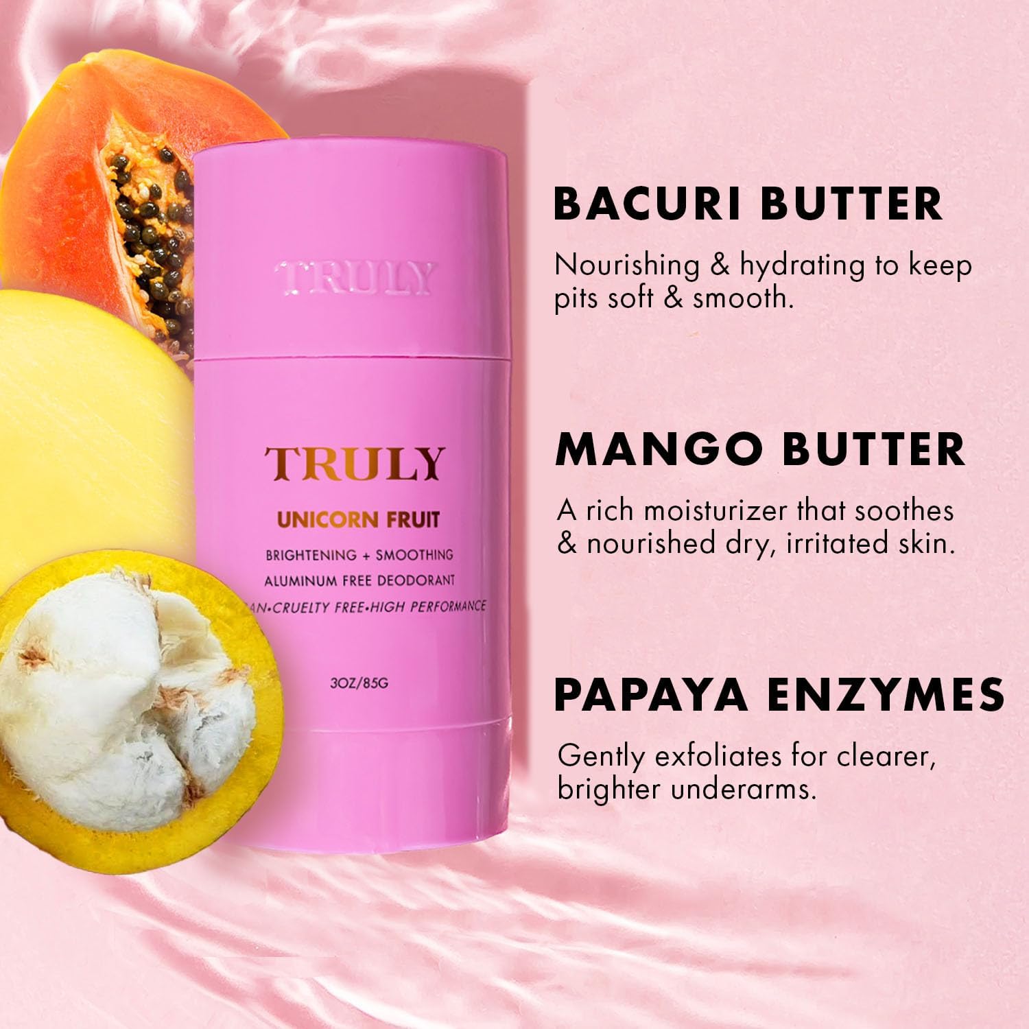 Truly Unicorn Fruit Déodorant, application main, glisse facilement et rafraîchit.
