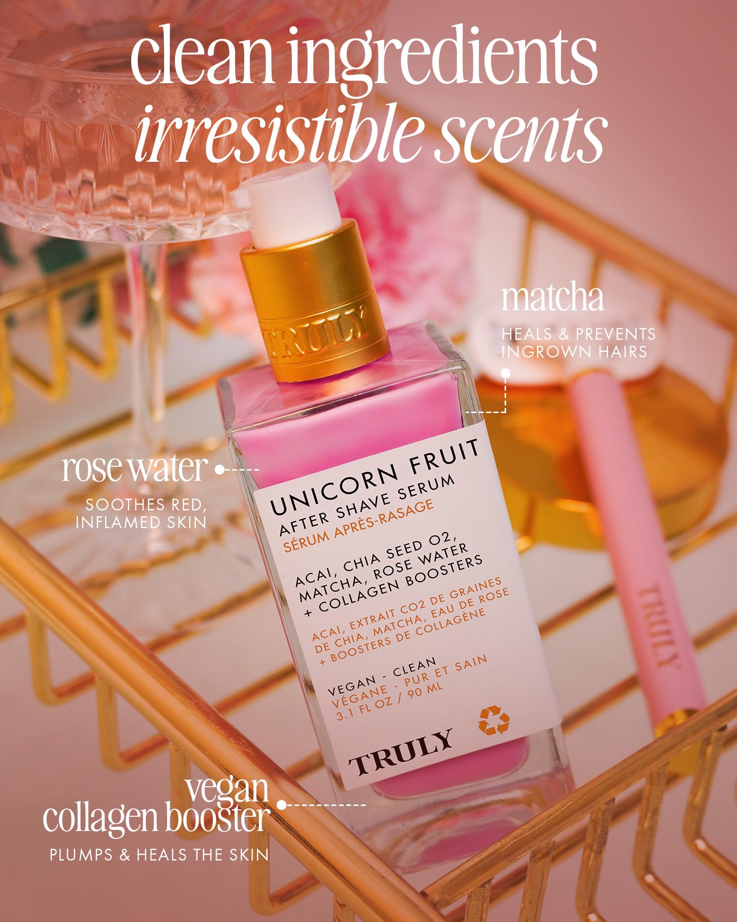 Application rapide du sérum après rasage avec Truly Beauty pour plus de confort.
