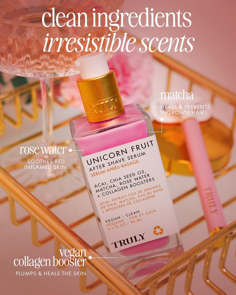 Application rapide du sérum après rasage avec Truly Beauty pour plus de confort.
