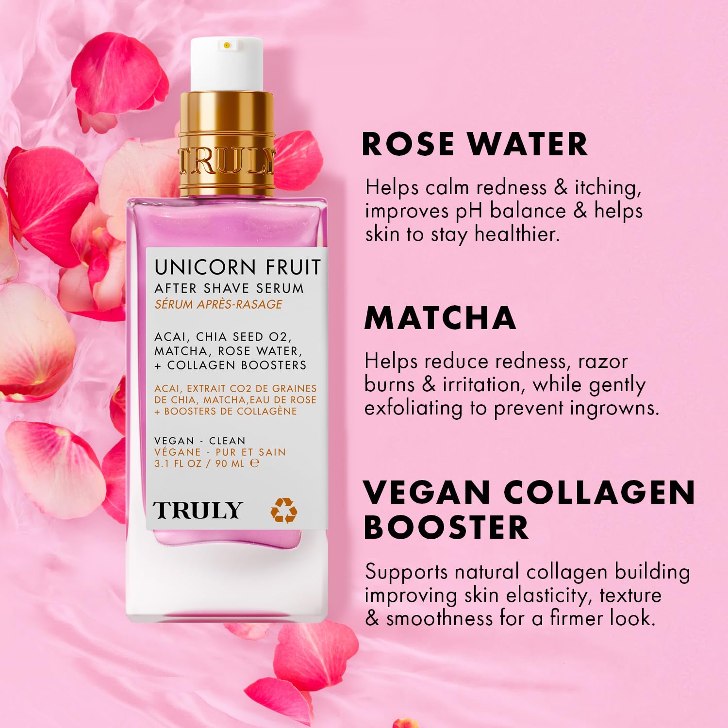 Soin Truly Beauty Unicorn Fruit à l’eau de rose pour apaiser la peau après rasage.