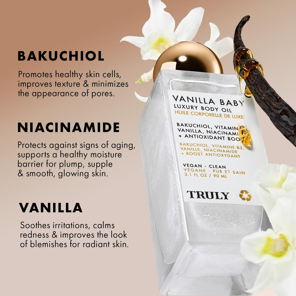 Hydratation prolongée de Truly Vanilla Baby sur la peau.