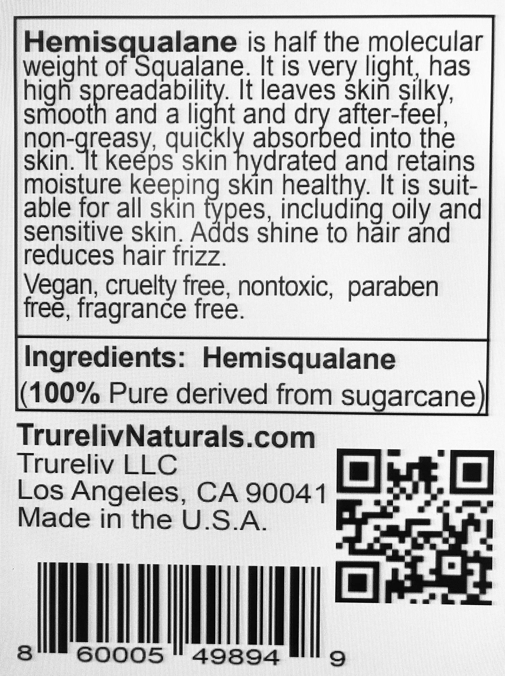 TruReliv HemiSqualane – texture légère, huile sèche laissant la peau lisse.