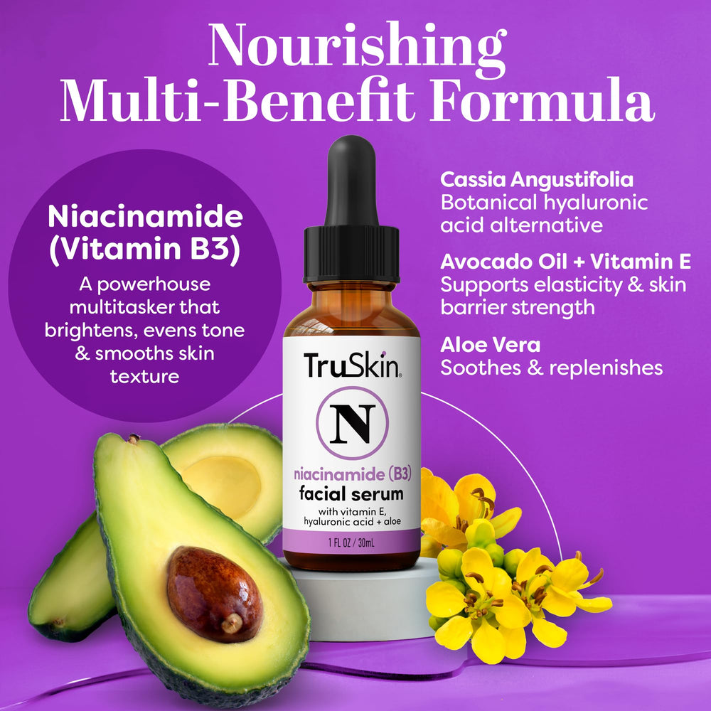 TruSkin B3 Niacinamide Serum pour le visage, texture légère et hydratation durable.