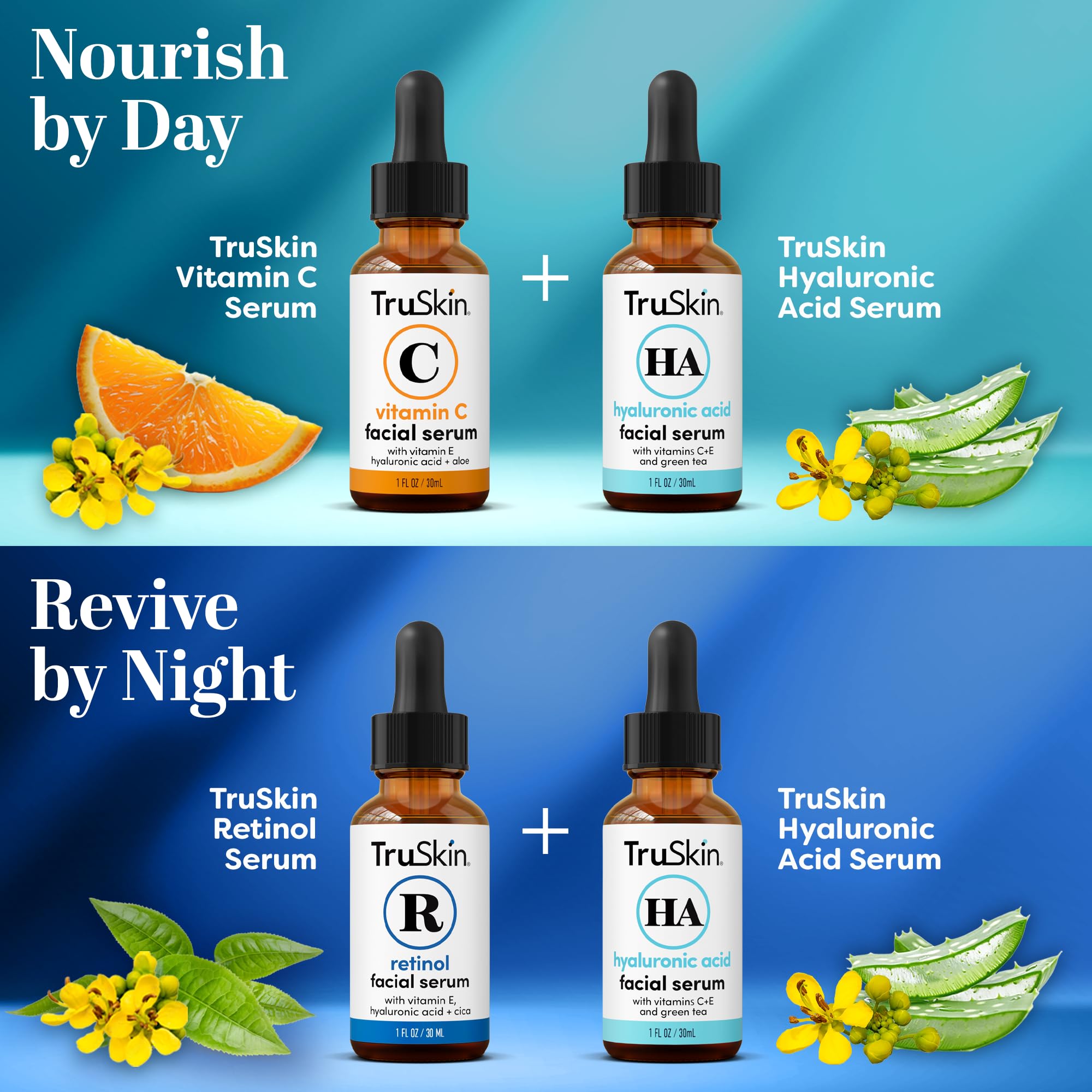 TruSkin Hyaluronique – bouteille hydratation durable et peau repulpée.