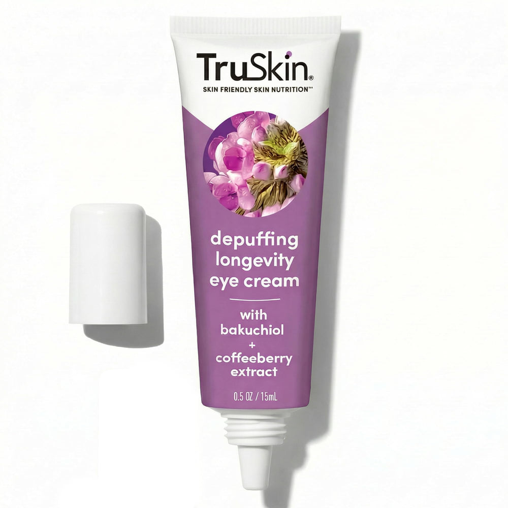 TruSkin Longevity crème yeux tube, hydratation douce et effet rafraîchissant.