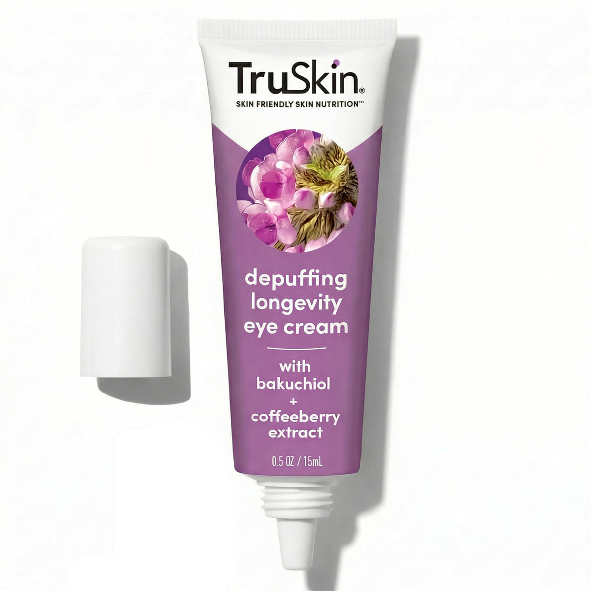 TruSkin Longevity crème yeux tube, hydratation douce et effet rafraîchissant.
