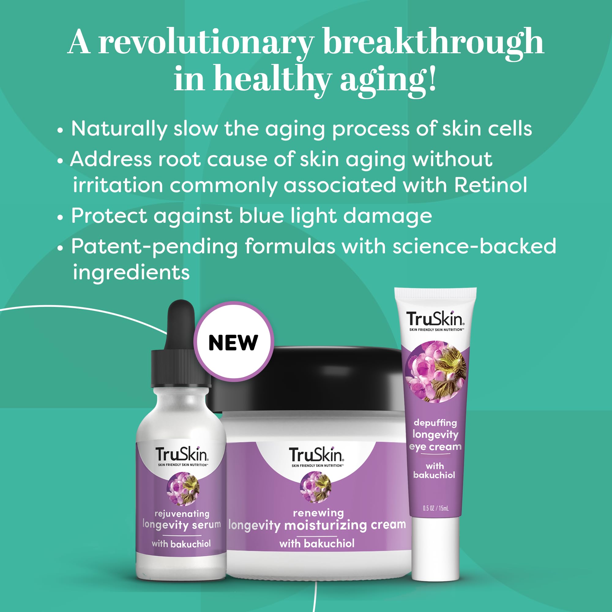 TruSkin Longevity extrait café vert, ridules adoucies et teint lumineux.