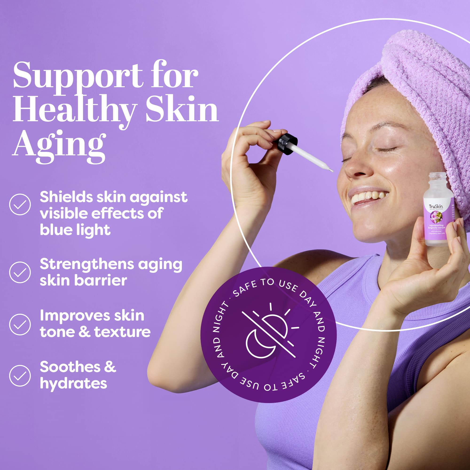 TruSkin Longevity Bakuchiol Serum - compte-gouttes pour une application précise