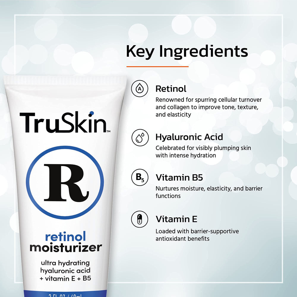 TruSkin Retinol Moisturizer applied on skin showing absorption and hydration.