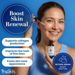 Texture légère TruSkin Retinol Serum sur peau propre pour une absorption rapide.