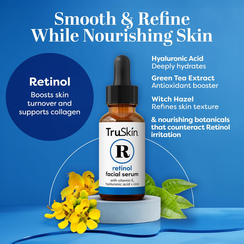 Goutte-pipette TruSkin Retinol Serum guidant l’application précise sur le visage.