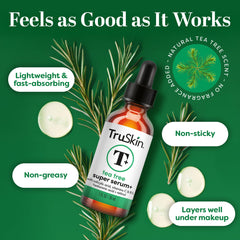 TruSkin sérum arbre-a-te emballage; présentation soignée et utilisation aisée.