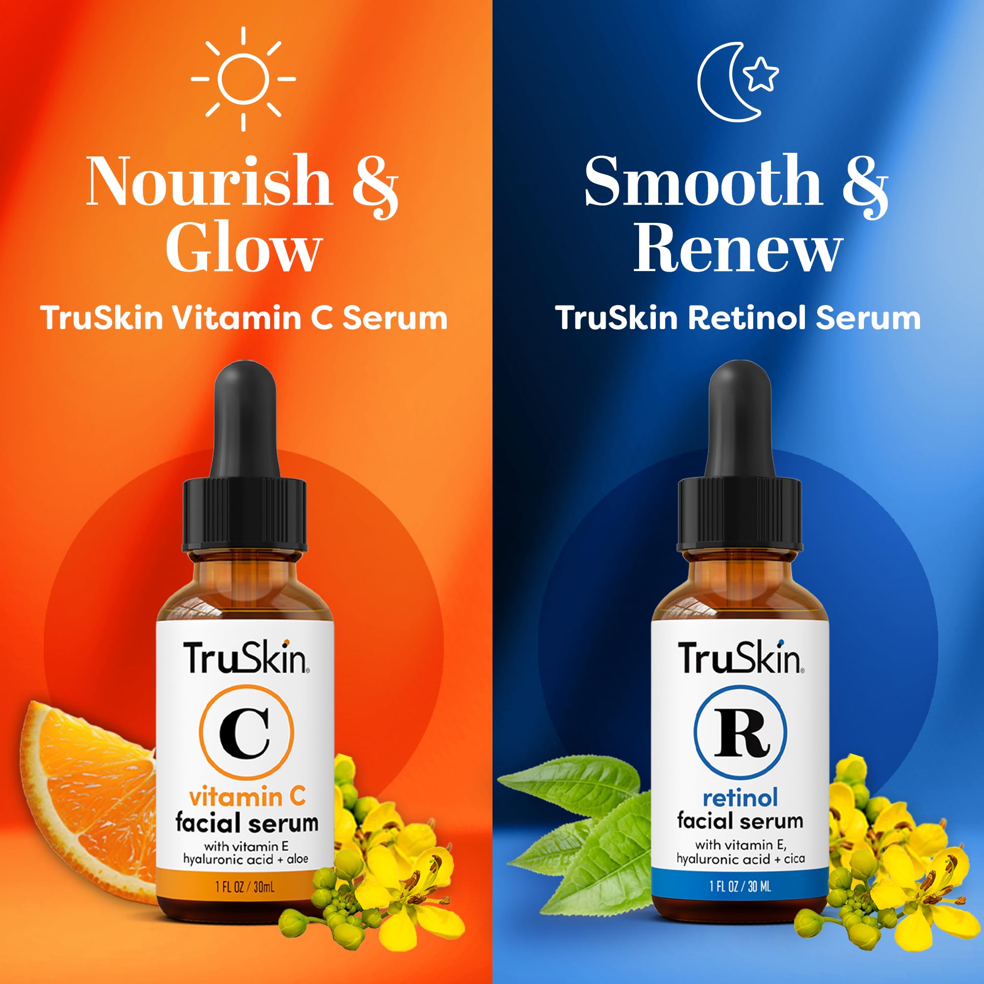 TruSkin sérum rétinol – bouteille nocturne pour peau plus lisse au réveil.