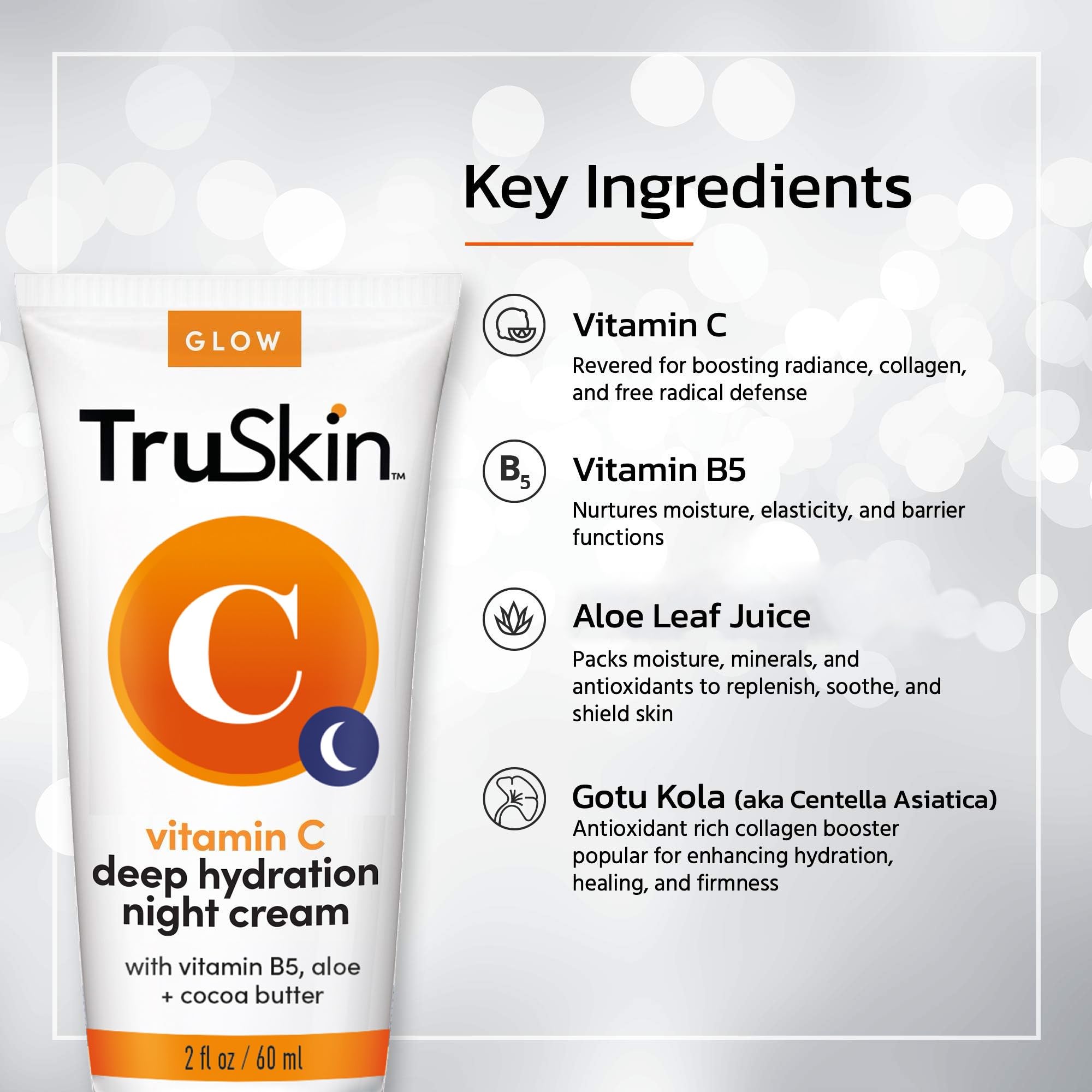 TruSkin vitamine C nuit crème — texture soyeuse prête à nourrir la peau pendant la nuit.