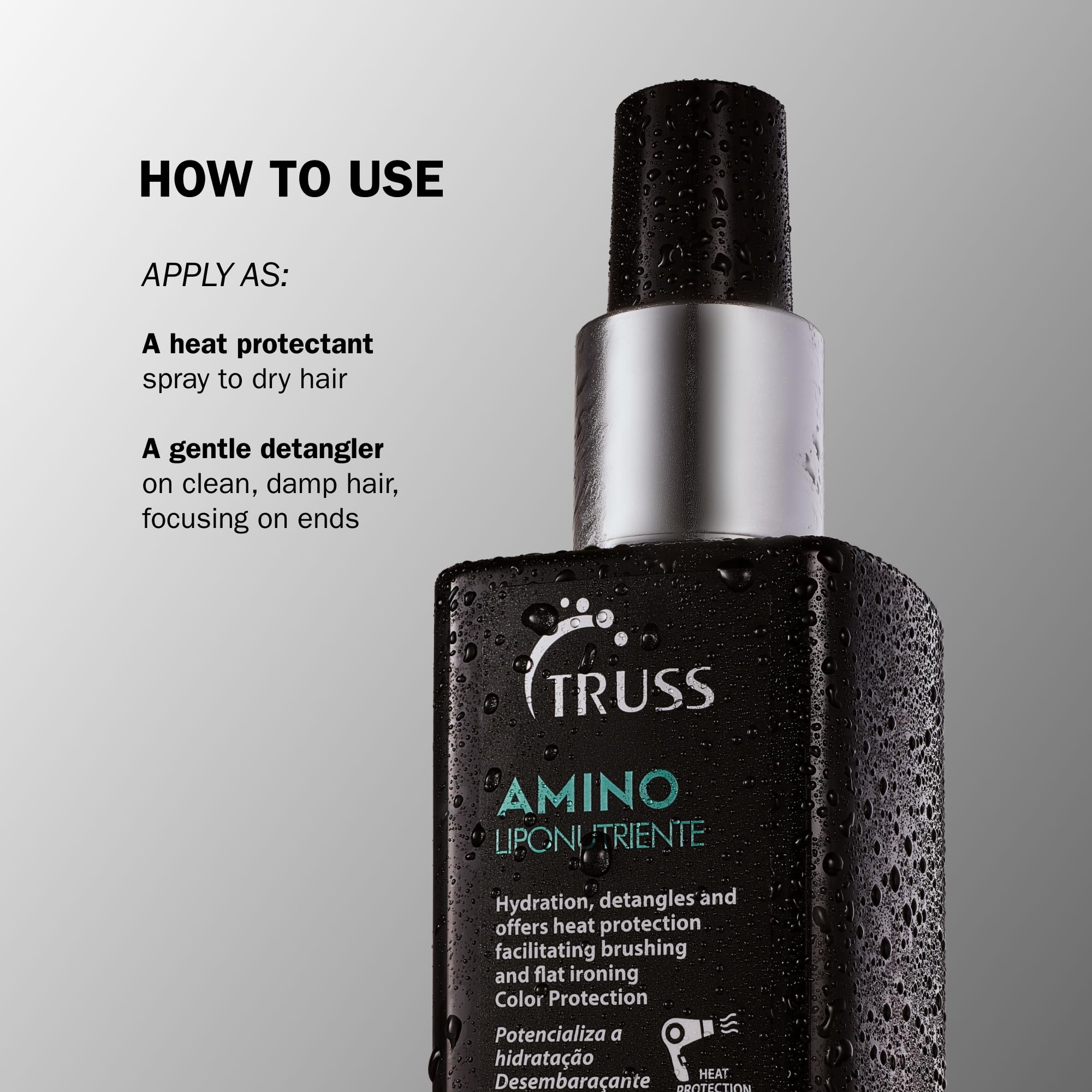 TRUSS Amino Heat Protectant – cheveux éclatants, fini salon.