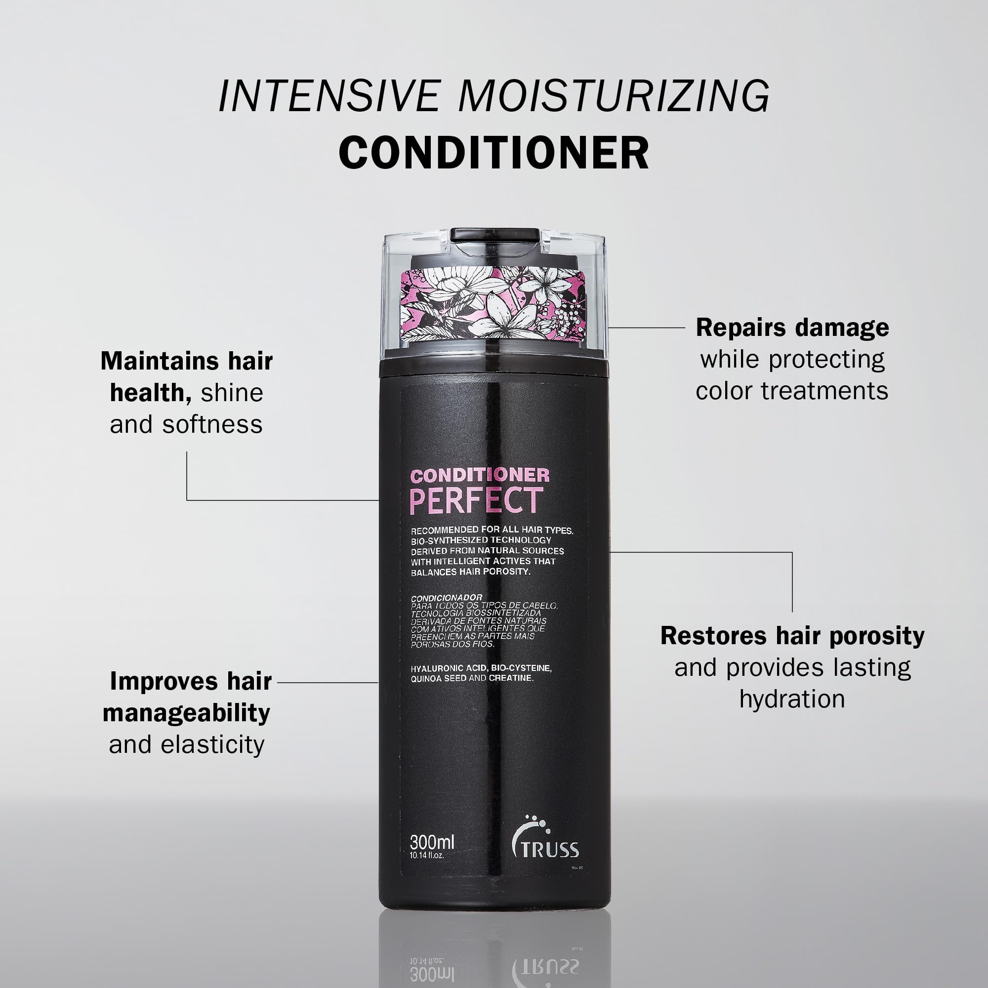 TRUSS: texture soyeuse révélée sur les cheveux après application.