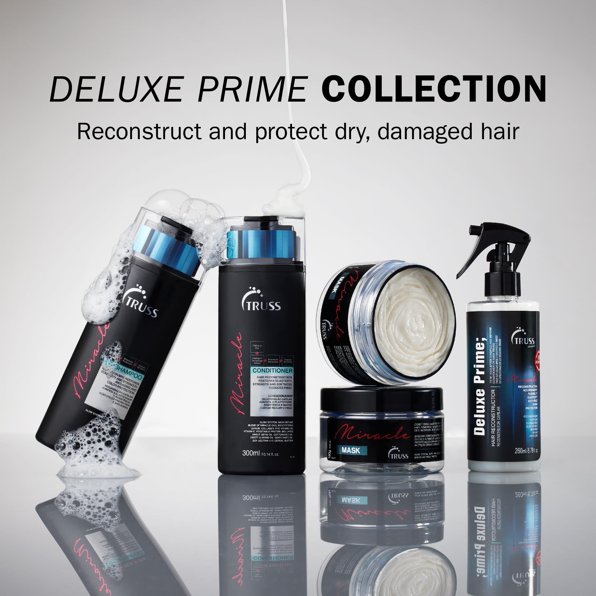 TRUSS Deluxe Prime application-cheveux-humides : prépare au coiffage et réduit le séchage.