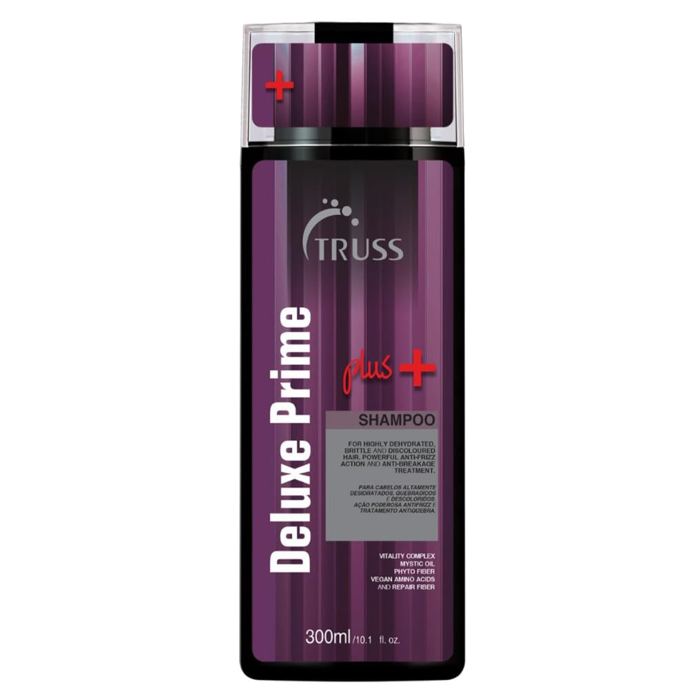 TRUSS Deluxe Prime Plus+ Shampoo – bouteille visible et hydratation pour cheveux secs