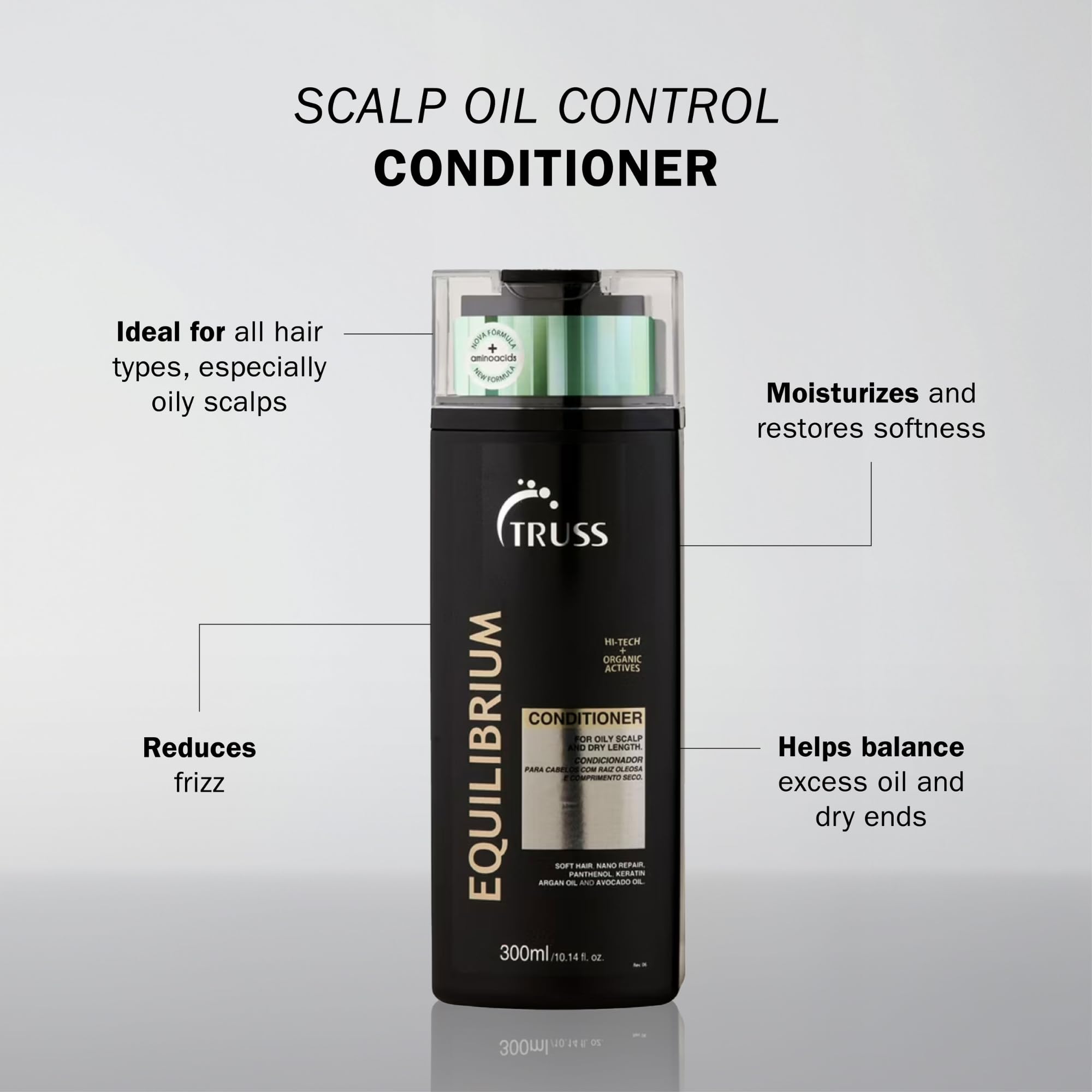 TRUSS Equilibrium: application sur cheveux humides pour hydratation sans lourdeur.