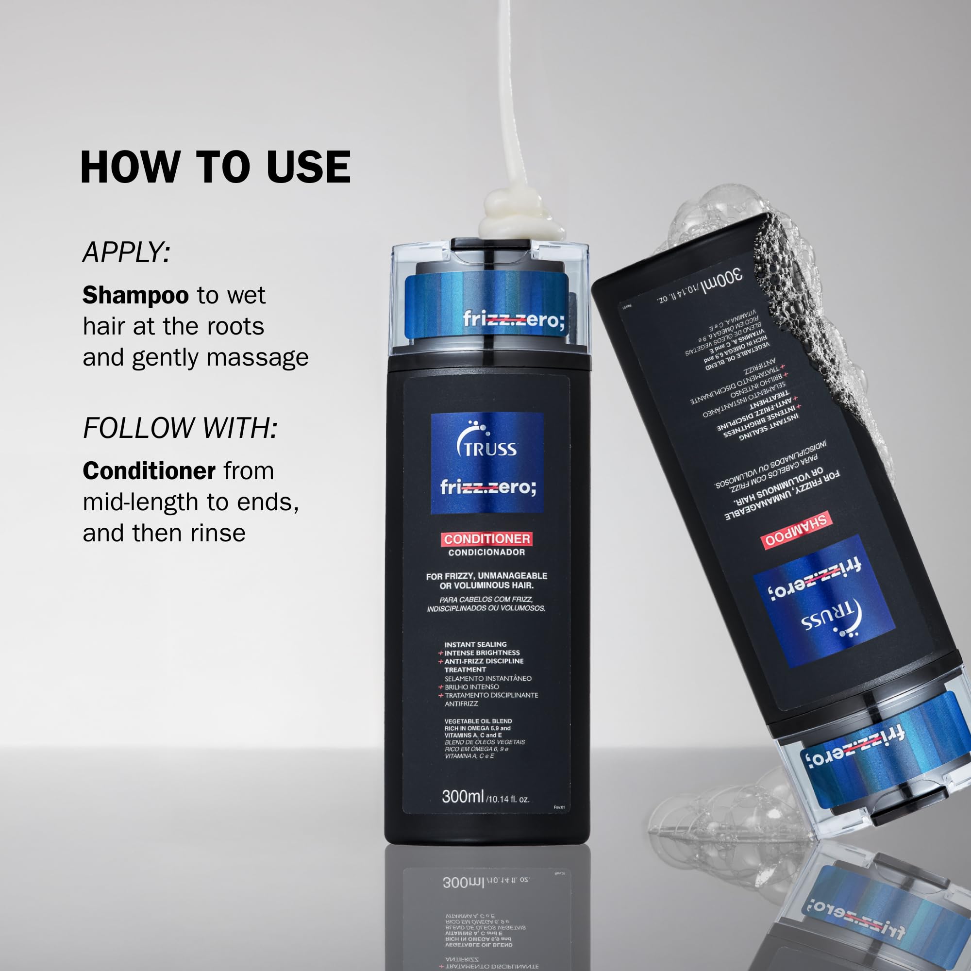 TRUSS Frizz Zero Shampoo - Application facile entre les mains.