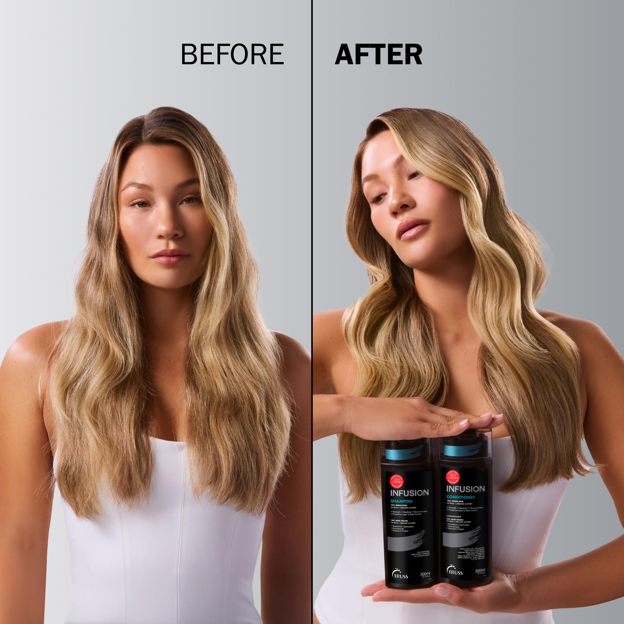 TRUSS Infusion, mousse onctueuse révélant des cheveux plus doux.