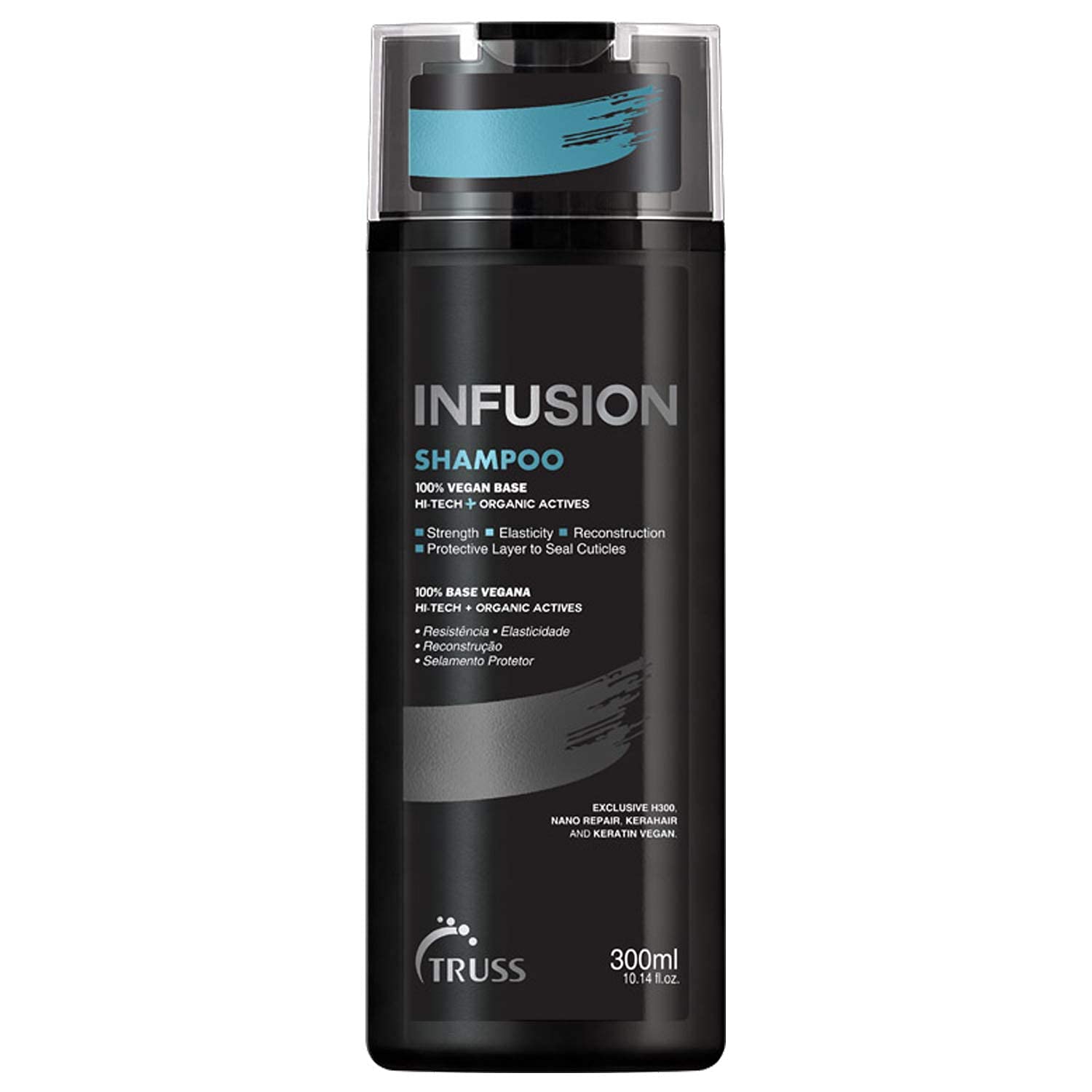 TRUSS Infusion Shampooing, bouteille élégante pour cheveux secs et propres.