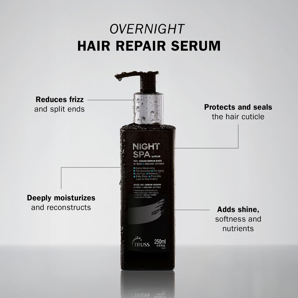 Application nocturne: sérum TRUSS Night Spa sur longueurs pour nourrir et lisser.