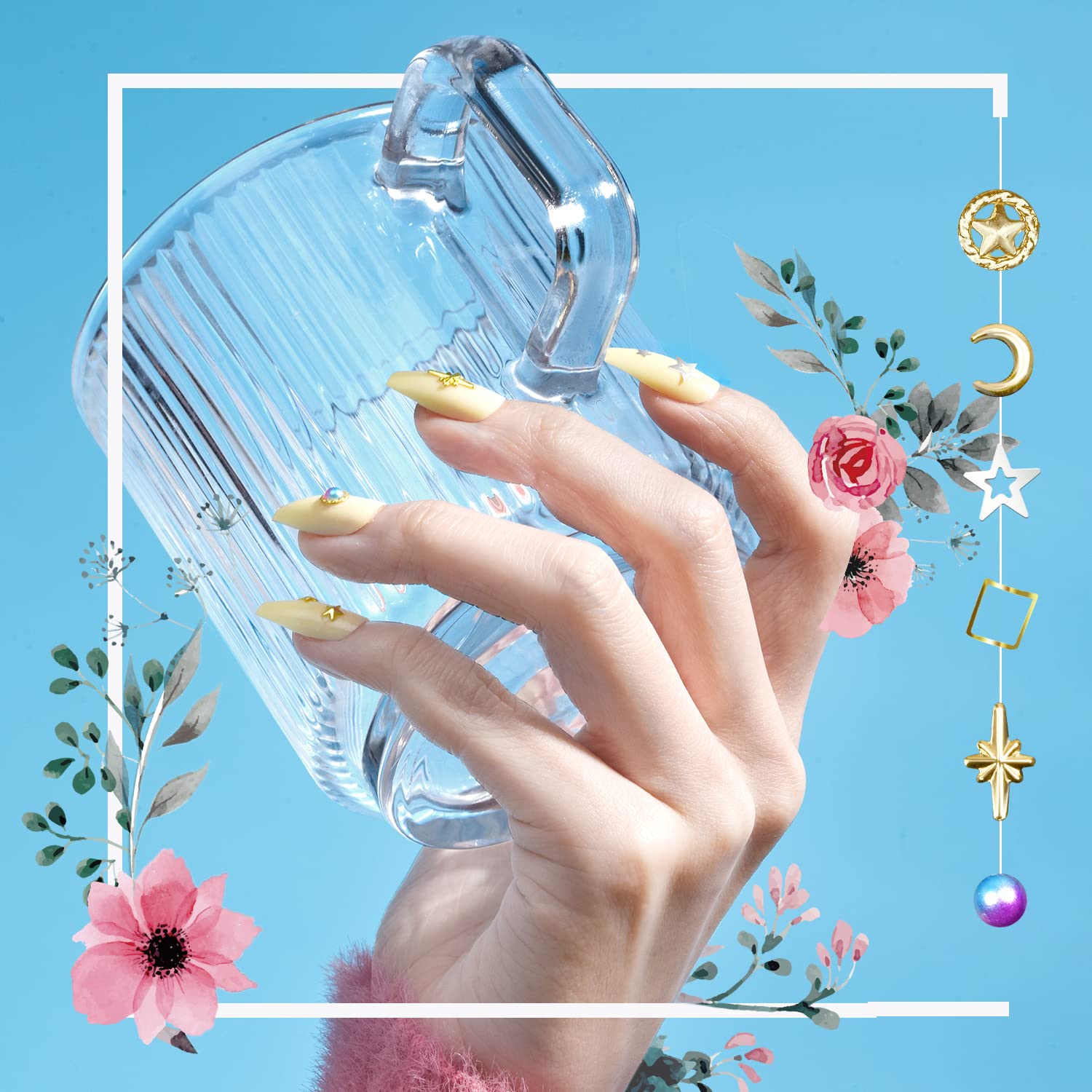  Ongles coffin brillants TsMADDTs imitant des ongles naturels.