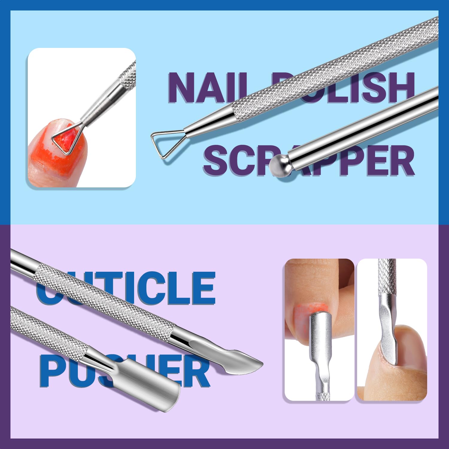 Pousse-cuticules en acier inoxydable TsMADDTs pour des cuticules nettes