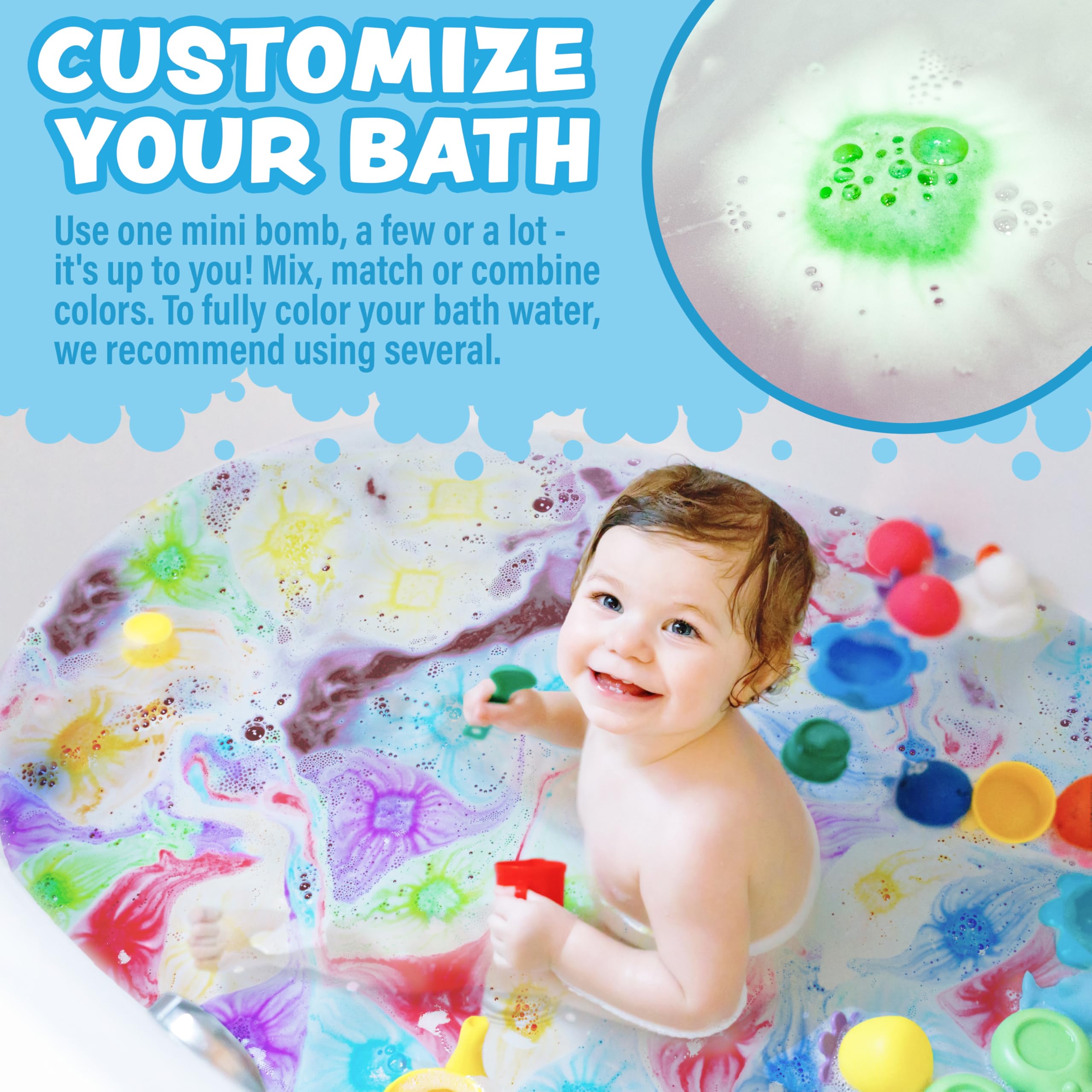 Tub Works Lil' Bursts bleu: eau tintée et ambiance ludique.