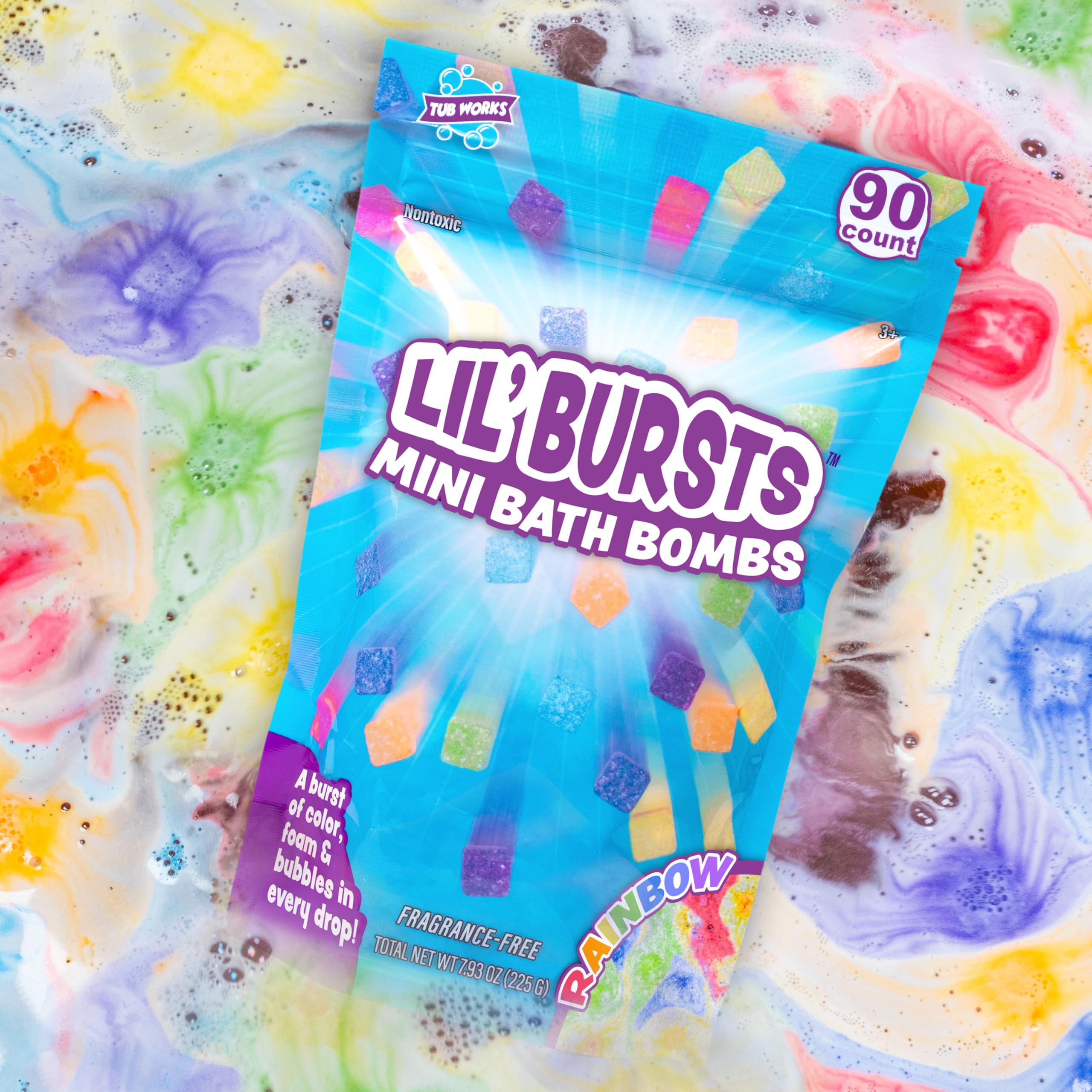 Tub Works Lil' Bursts rouge: couleur vive et mousse légère dans le bain.