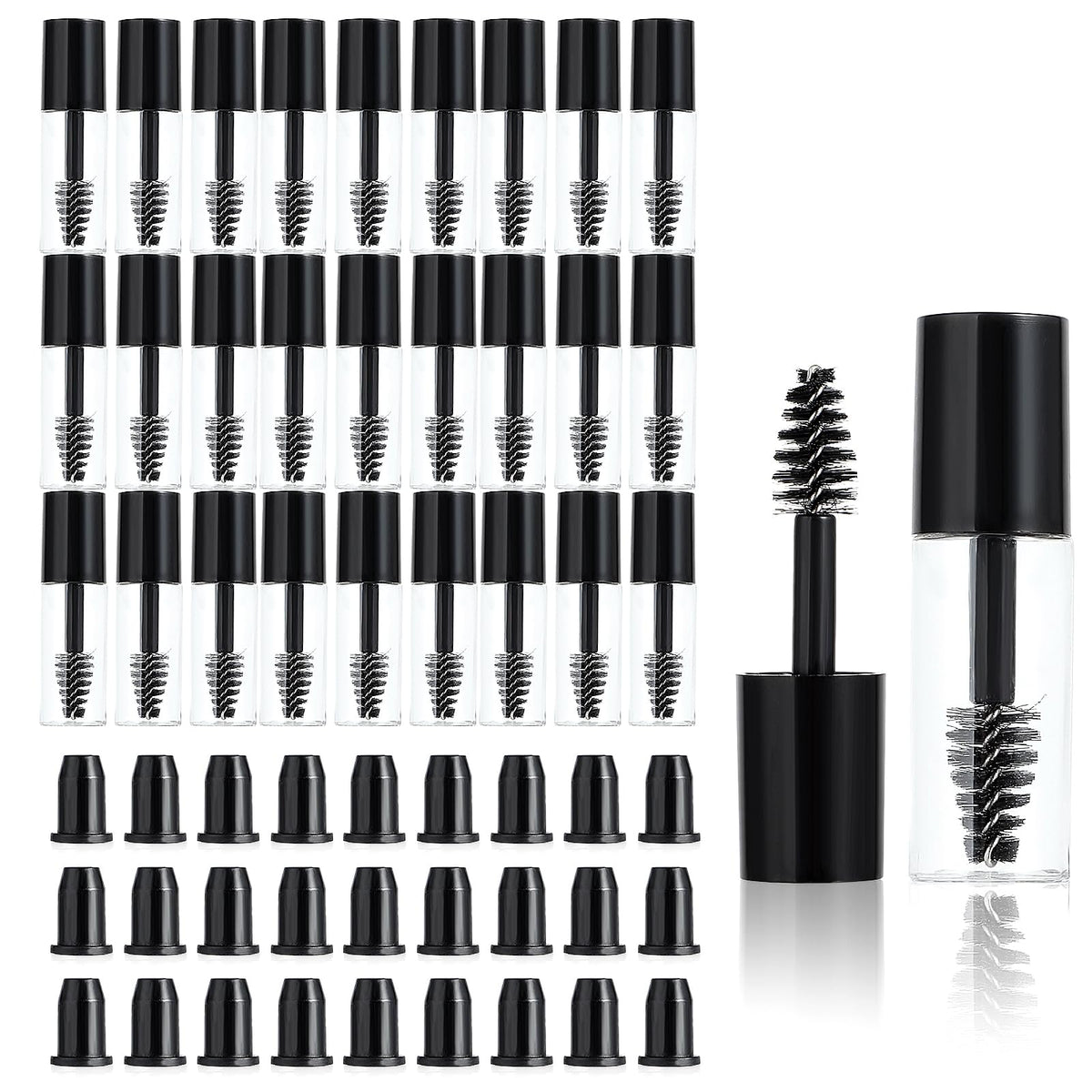 Flacons mascara vides Tucnoeu 3 ml avec brosse, pratique pour retouches rapides.