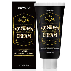 Tuiwaro Numbing Cream bottle close-up showing fast-acting relief for sessions