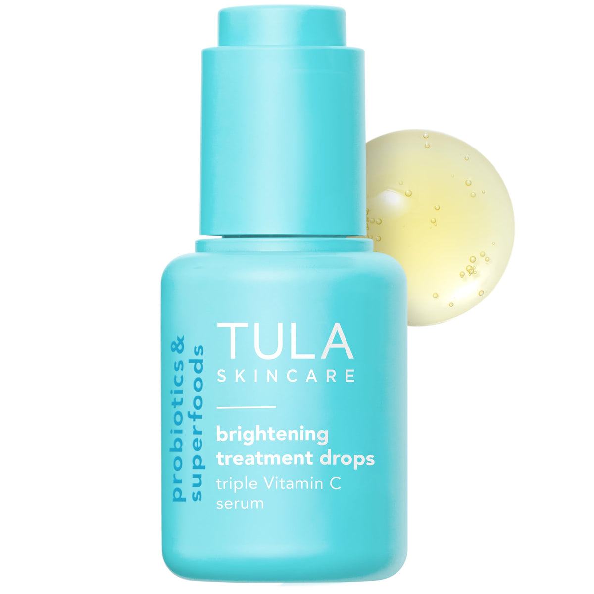 Sérum vitamine C de TULA dans une bouteille, favorise la brillance naturelle.