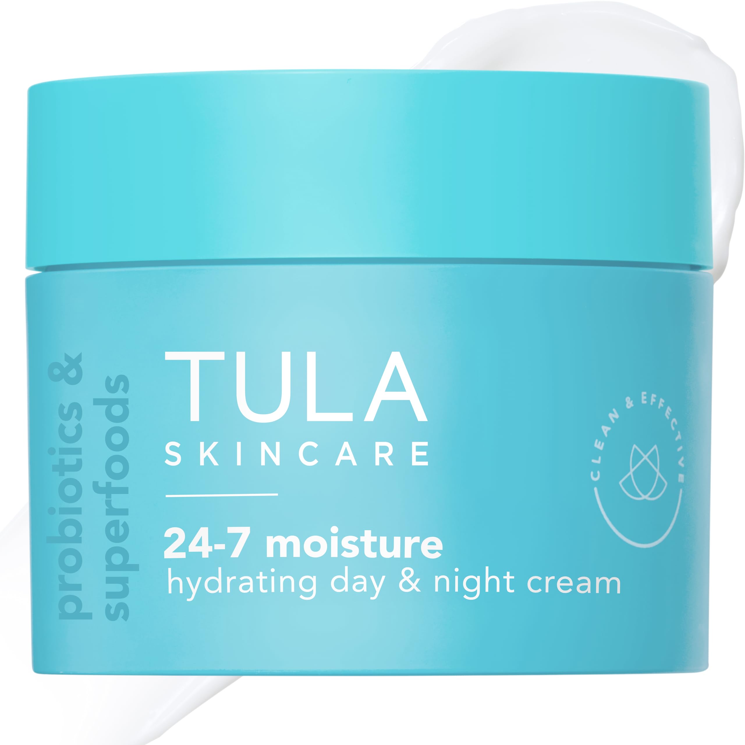 Crème hydratante TULA 24-7 dans une bouteille pompe pour une utilisation pratique.