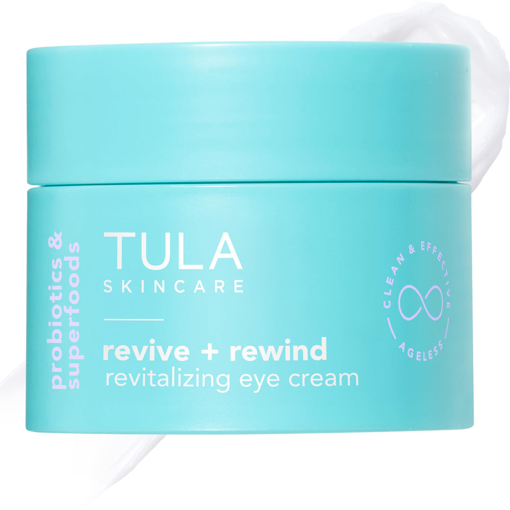 Crème Yeux TULA en bouteille, hydratation ciblée pour le contour des yeux.