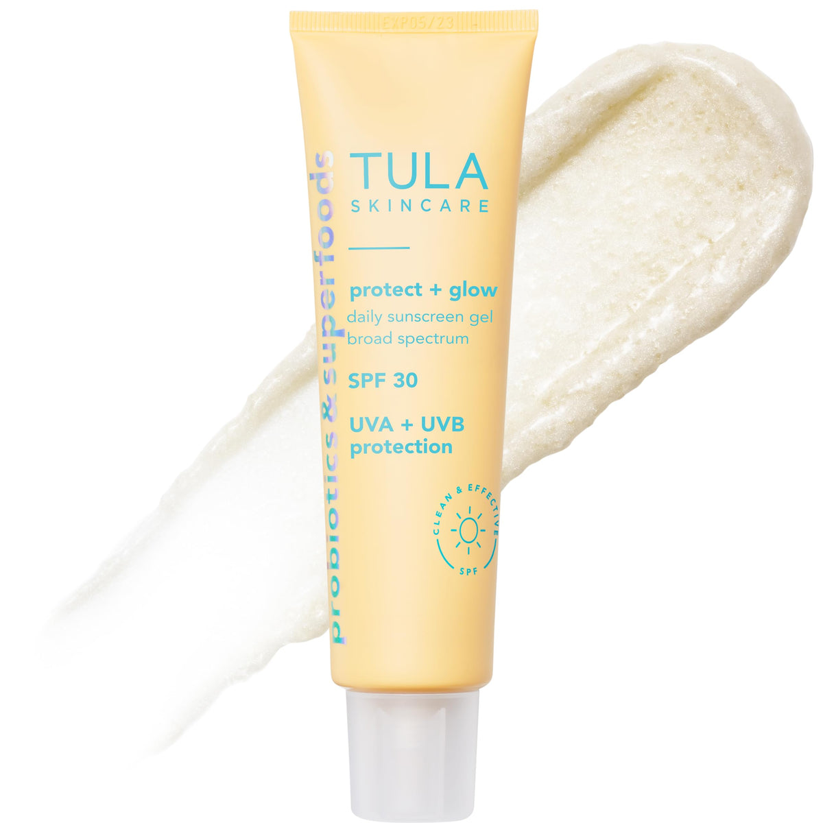 TULA Protect + Glow, bouteille solaire, protection légère et éclat naturel.